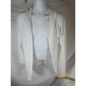 Fox's White Open Front Hooded Cardigan Lightweight Raglan Sleeve LJX 18032 Med.